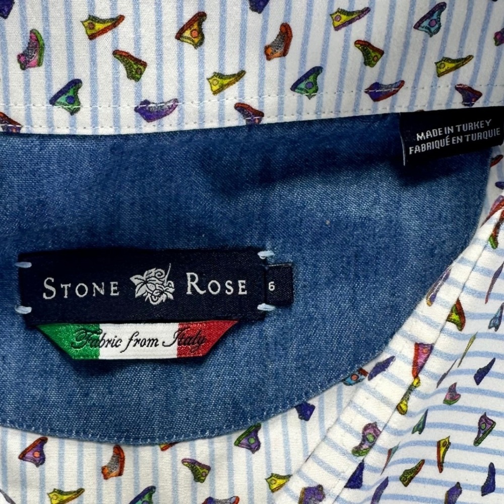 Stone Rose Mens Blue White Striped Sneaker Print Button Down Shirt Size 6 or XXL - Picture 4 of 10